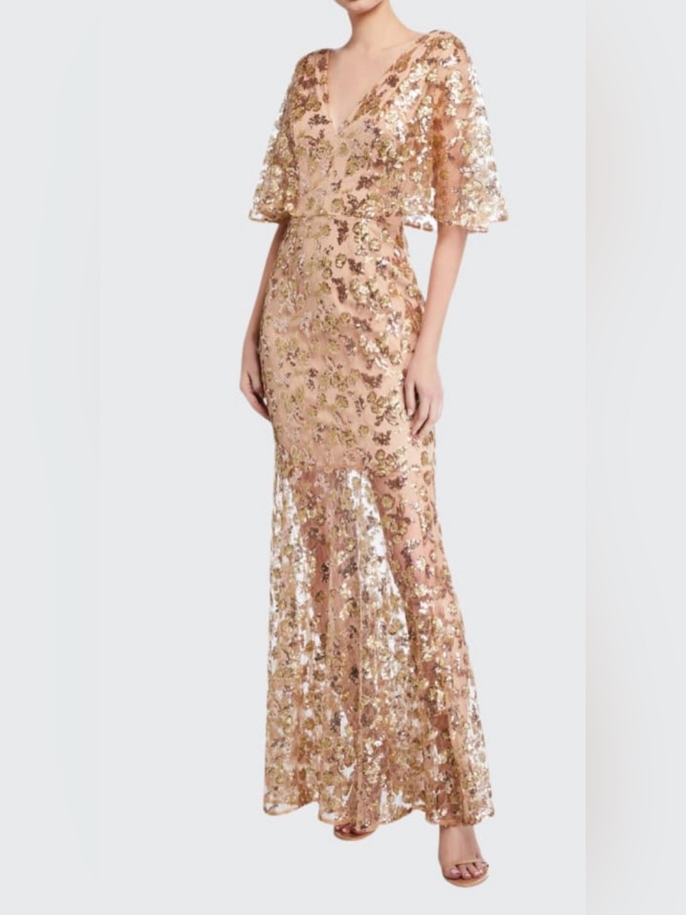 Dress the Population gold embellished maxi dress with sleeves